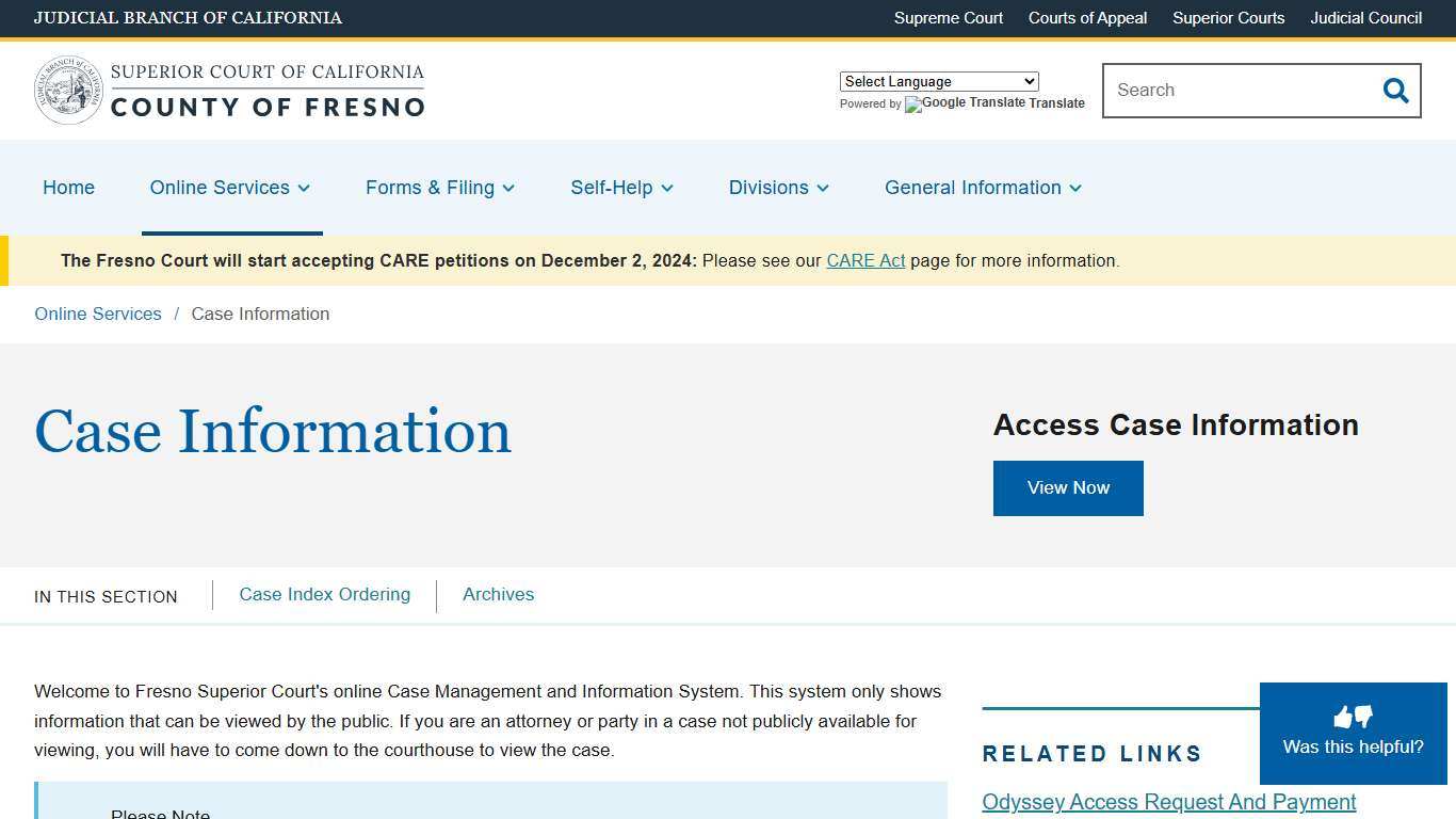 Case Information | Superior Court of California | County of Fresno
