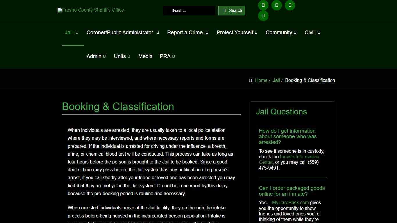 The Fresno County Sheriff-Coroner's Office - Booking & Classification